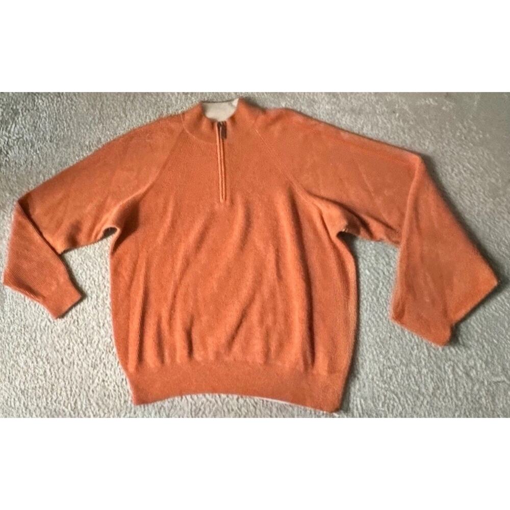 Peter Millar 100% Cashmere 1/4 Zip Sweater Orange Peach Men’s Large Luxury